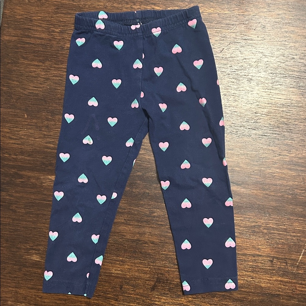 Carter's Navy Leggings with Pink and Green Hearts
